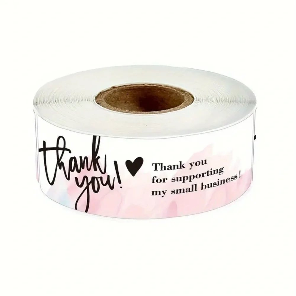 Thank You Label Roll - White and Pink, NEW